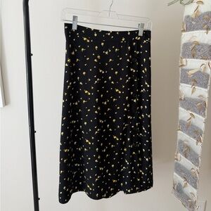 BP Black Midi Skirt with Yellow Floral Print